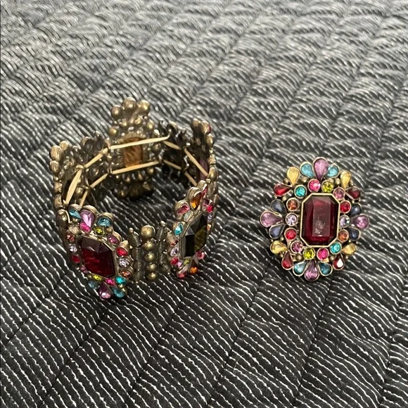 Multicolor Gemstone Bracelet and Ring Set - Picture 2 of 9